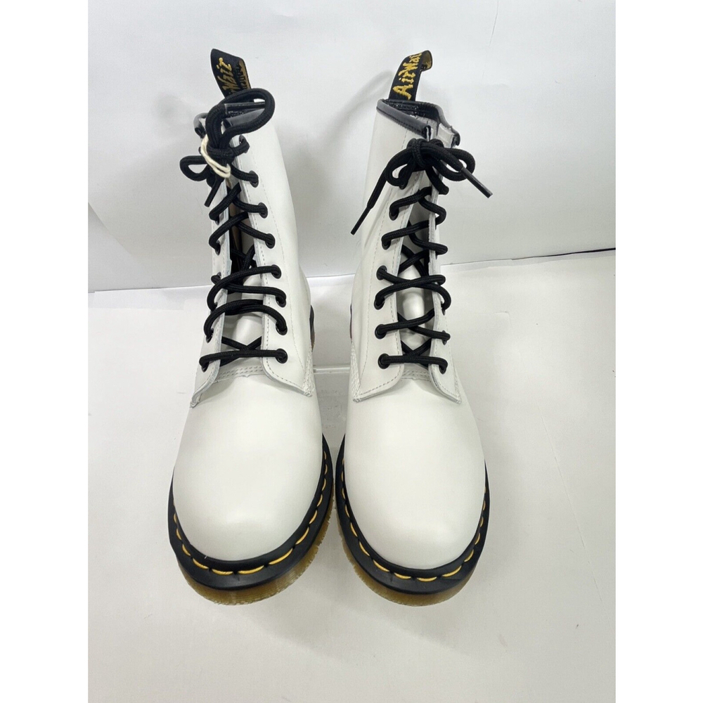 Dr. Martens White Combat Boots Women Size 10 Leather Black 8-Eye New No Box - Picture 6 of 14
